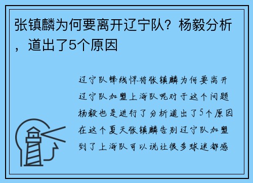 张镇麟为何要离开辽宁队？杨毅分析，道出了5个原因